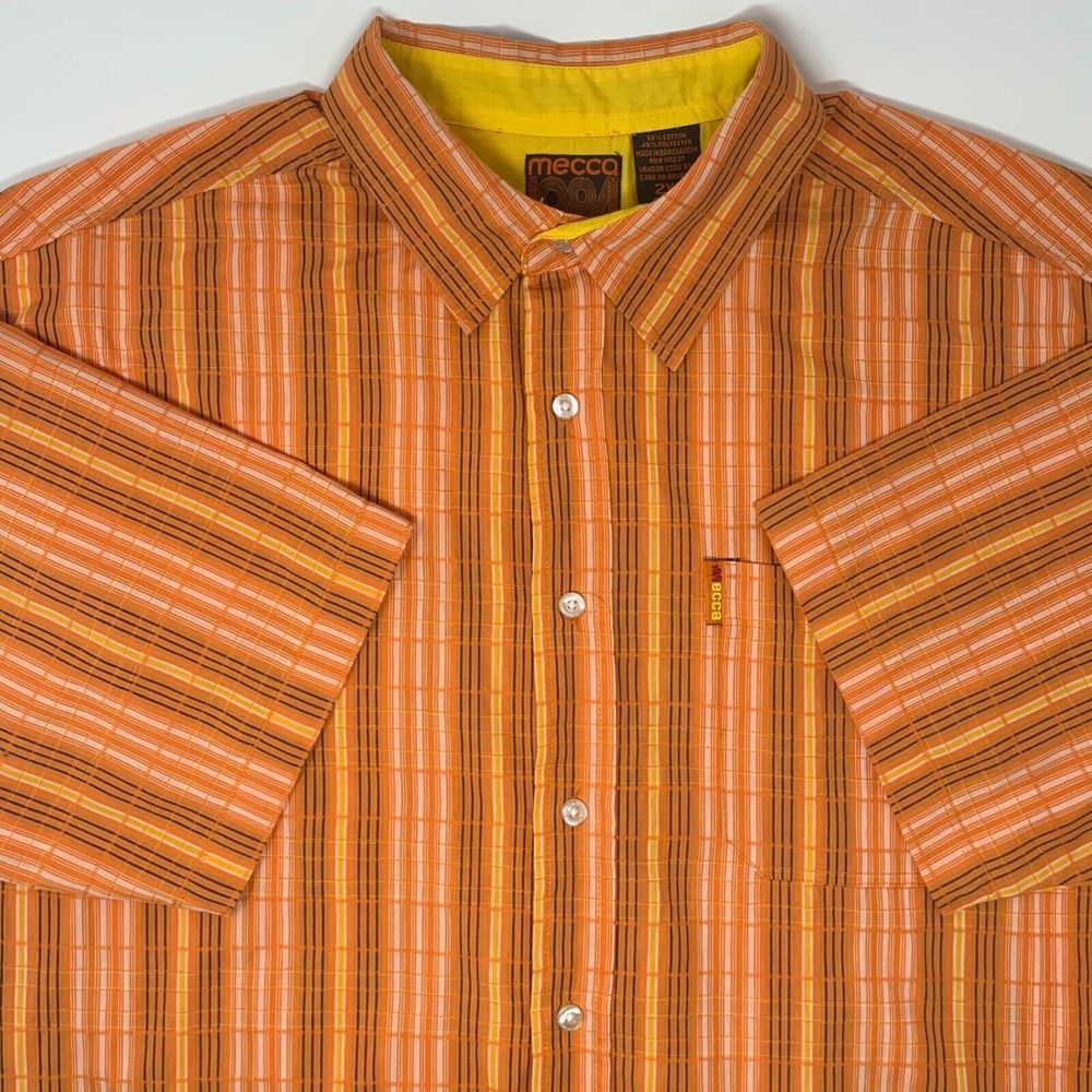 Mecca 1984 Vintage Orange & Yellow Stripe Men's Short Sleeve‎ Shirt Size 2XL